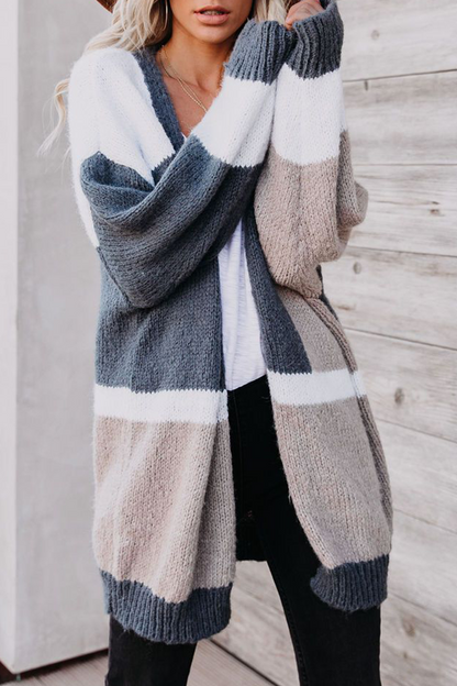 Color Lump Patchwork V Neck Cardigans