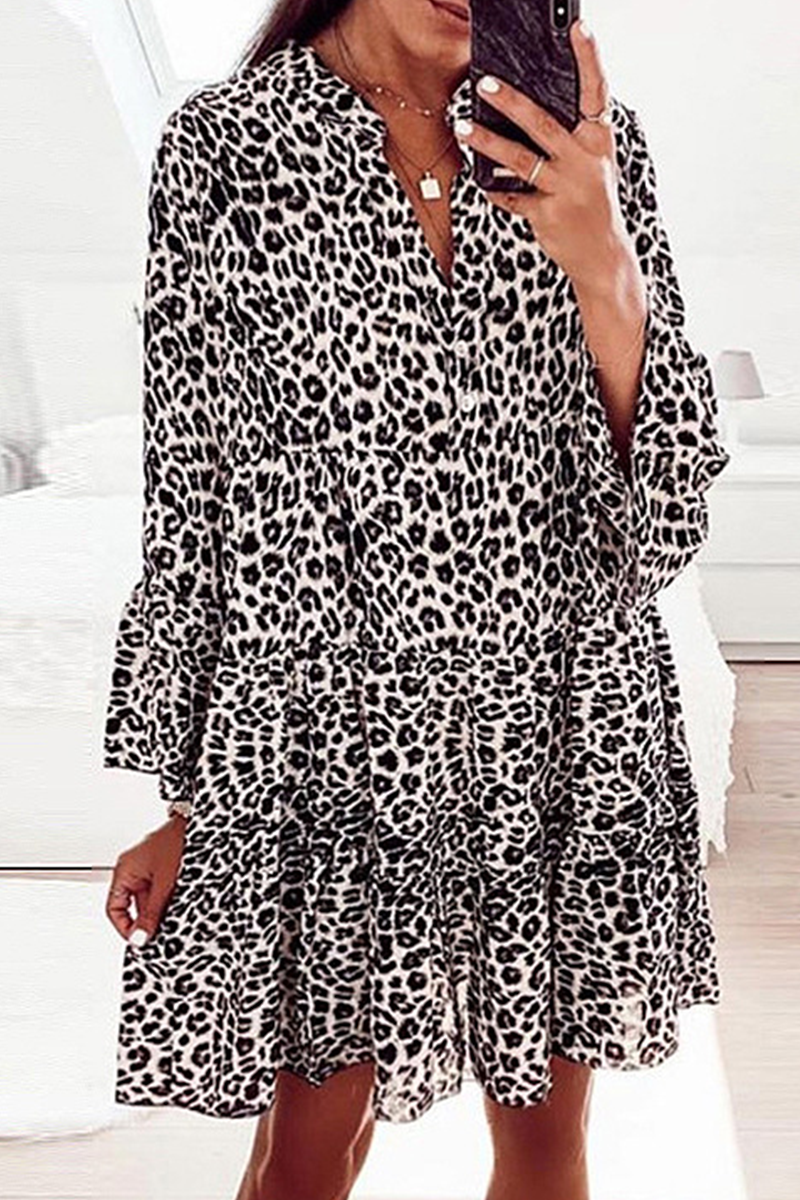 Print Patchwork Flounce V Neck Cake Skirt Dresses