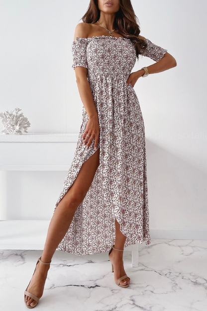 Slit Fold Off the Shoulder Waist Skirt Dresses(5 Colors)