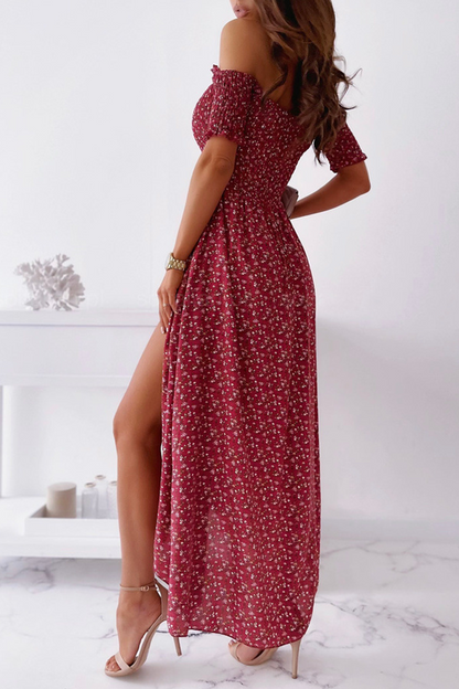Slit Fold Off the Shoulder Waist Skirt Dresses(5 Colors)