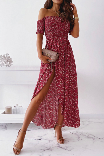 Slit Fold Off the Shoulder Waist Skirt Dresses(5 Colors)