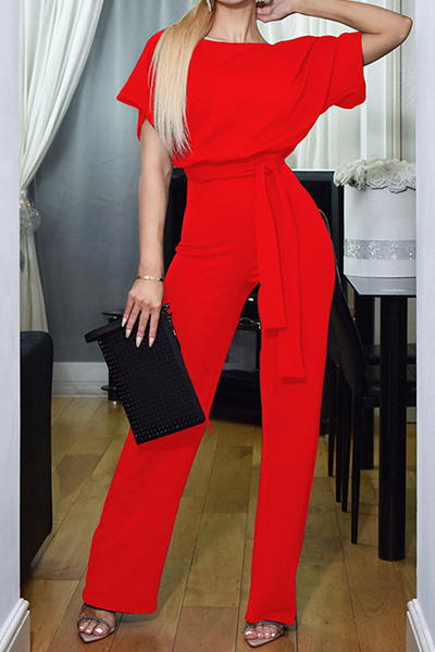 Patchwork Strap Design O Neck Straight Jumpsuits(7 Colors)