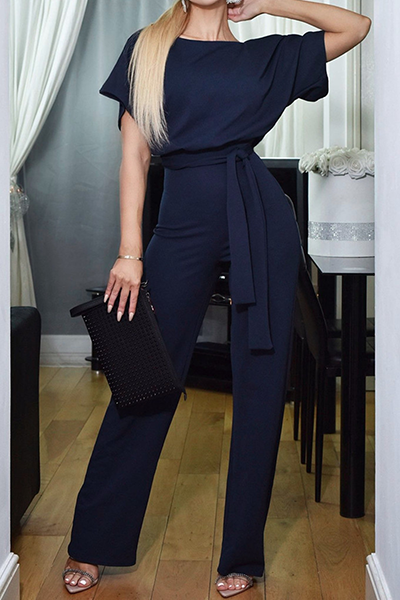 Patchwork Strap Design O Neck Straight Jumpsuits(7 Colors)