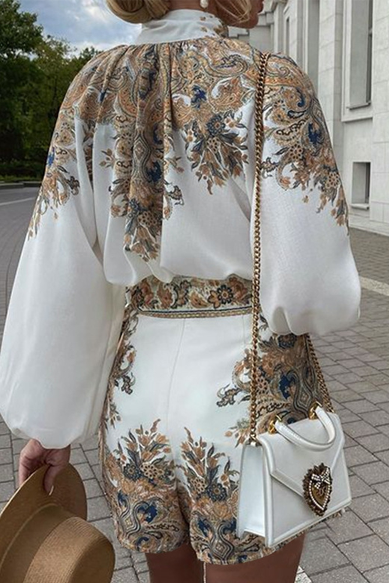 Print Patchwork Half a Turtleneck Long Sleeve Two Pieces