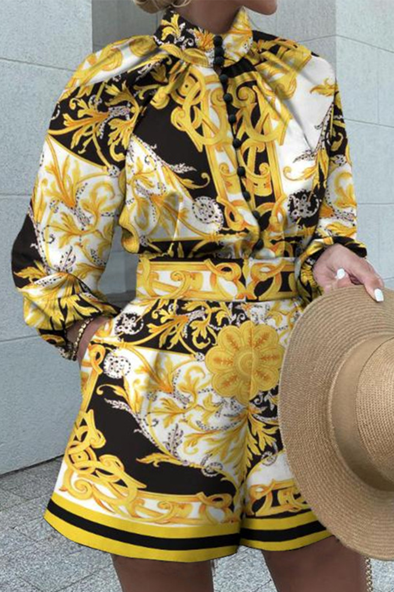 Print Patchwork Half a Turtleneck Long Sleeve Two Pieces