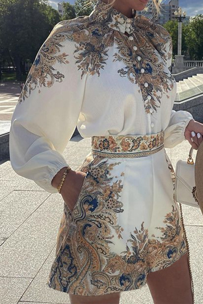 Print Patchwork Half a Turtleneck Long Sleeve Two Pieces
