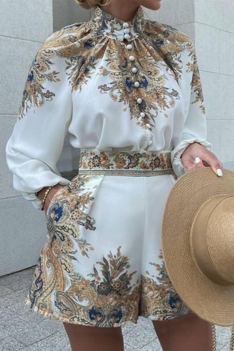 Print Patchwork Half a Turtleneck Long Sleeve Two Pieces