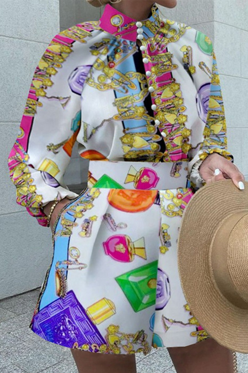 Print Patchwork Half a Turtleneck Long Sleeve Two Pieces