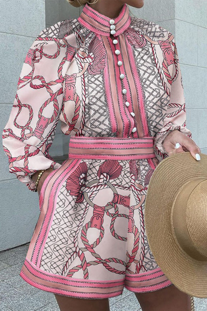 Print Patchwork Half a Turtleneck Long Sleeve Two Pieces