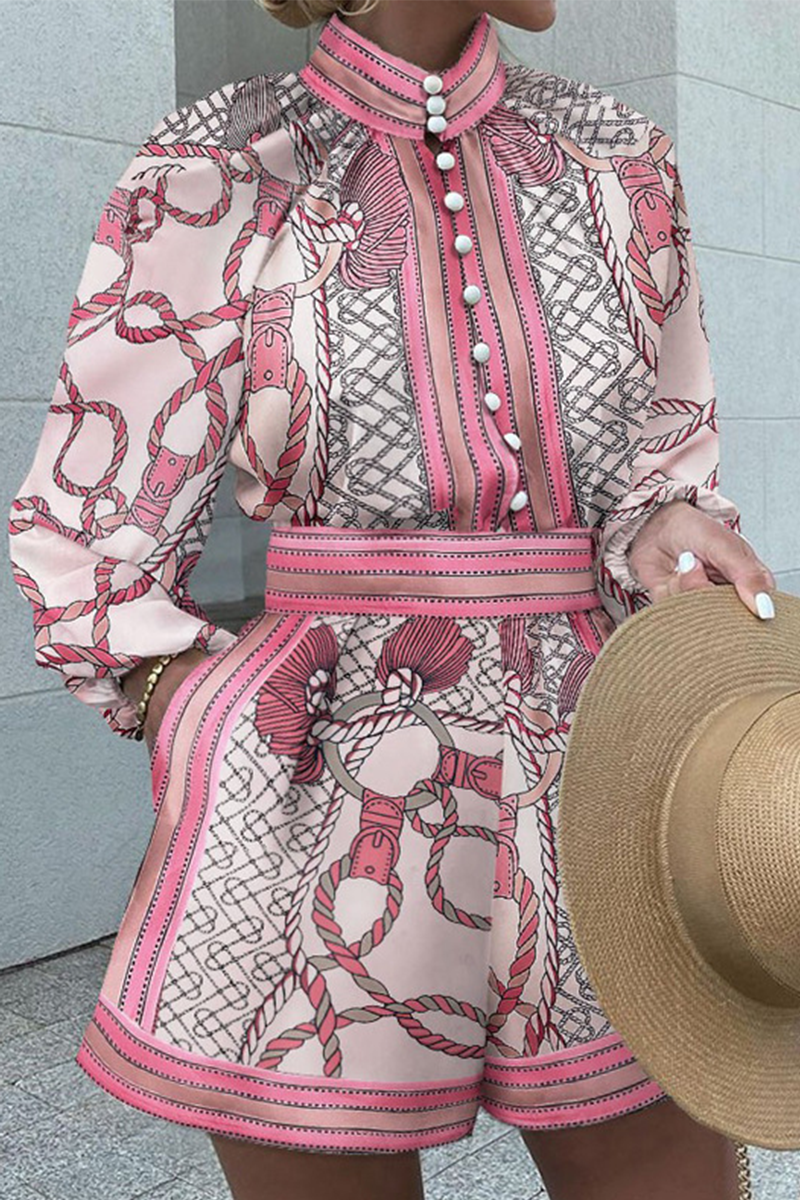 Print Patchwork Half a Turtleneck Long Sleeve Two Pieces