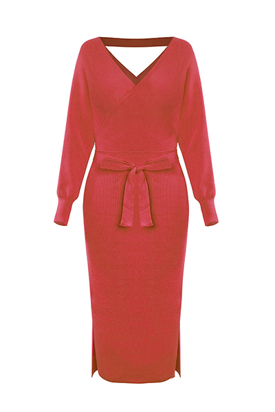 Backless Slit Pencil Skirt Dresses(5 Colors)