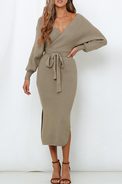 Backless Slit Pencil Skirt Dresses(5 Colors)