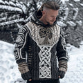 Men's Viking Tribal Jacquard Celtic With Tree Of Life Inspired Chunky Knit Hooded Sweater artswardrobe