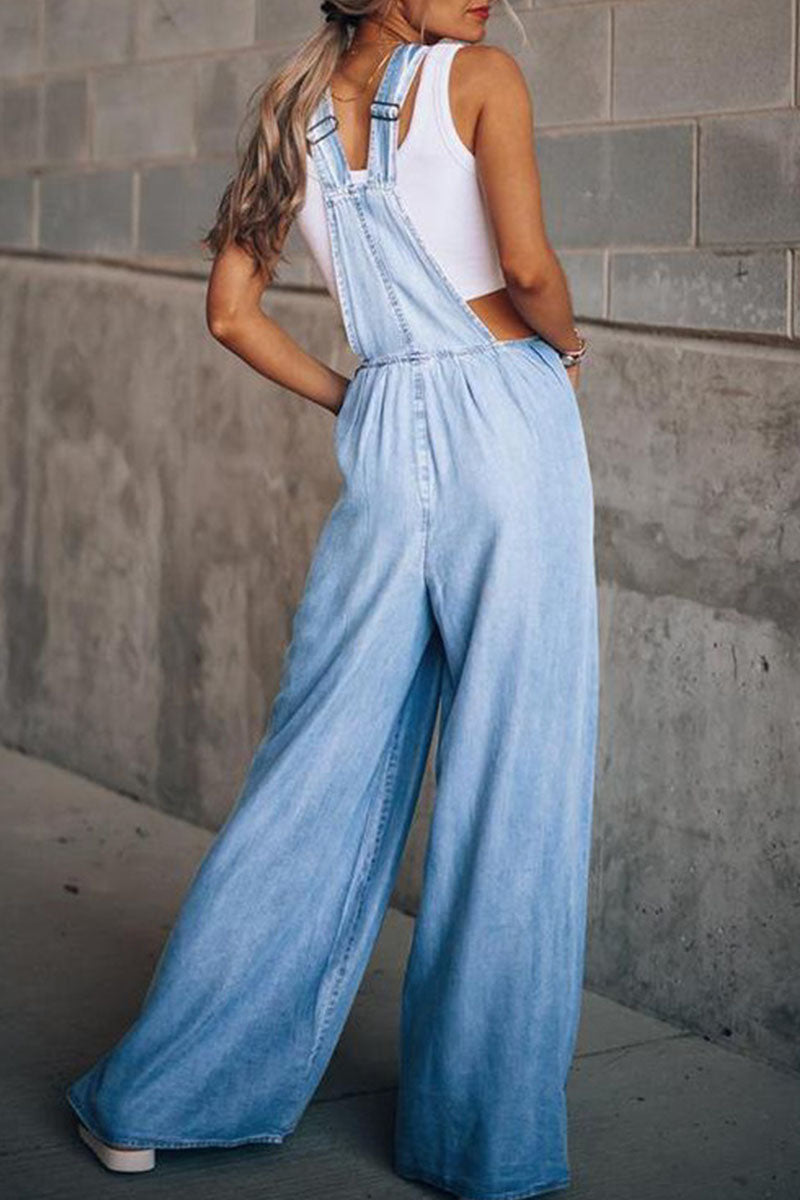 Pocket Spaghetti Strap Loose Jumpsuits(4 Colors)