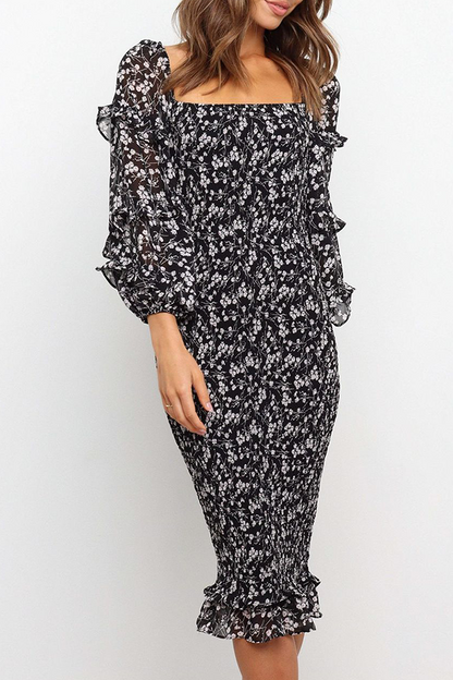 Flounce Square Collar Pencil Skirt Dresses
