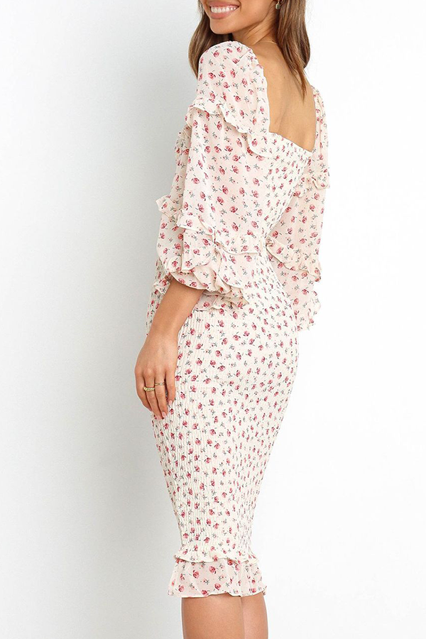 Flounce Square Collar Pencil Skirt Dresses