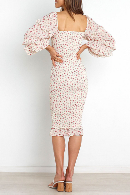 Flounce Square Collar Pencil Skirt Dresses