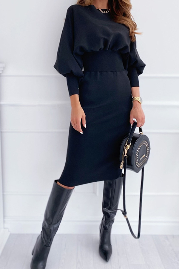 Patchwork Fold O Neck Pencil Skirt Dresses