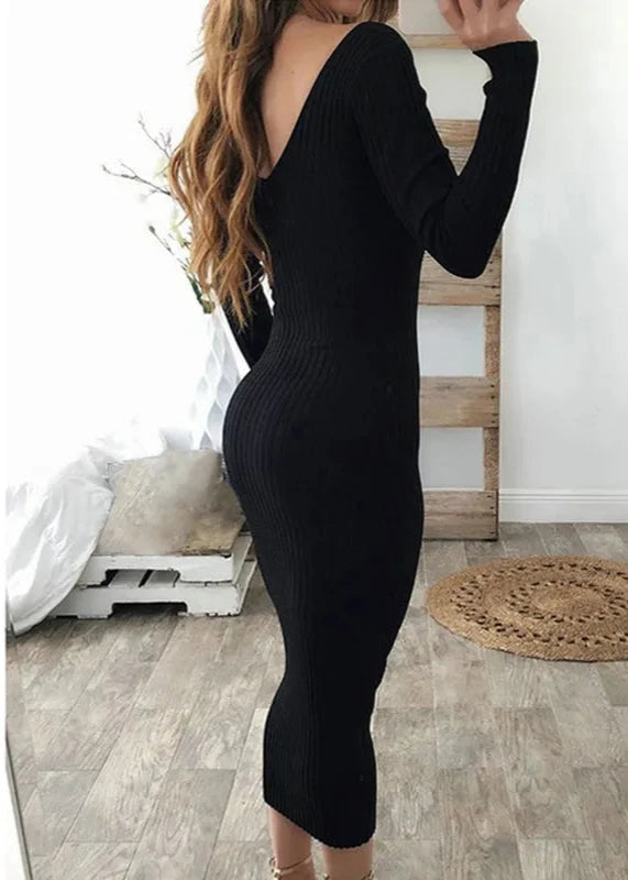 Robbie - Long-sleeve Ribbed Bodycon Dress