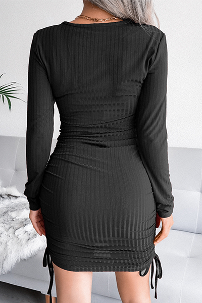 Draw String Frenulum O Neck Pencil Skirt Dresses