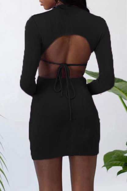 Hollowed Out Half a Turtleneck Pencil Skirt Dresses(8 Colors)