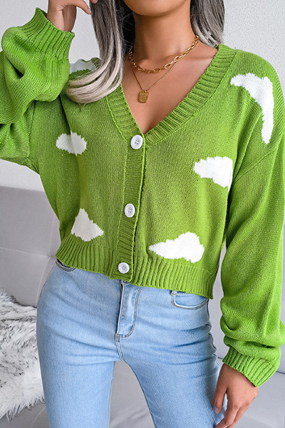 Patchwork Buckle Contrast V Neck Tops Sweater