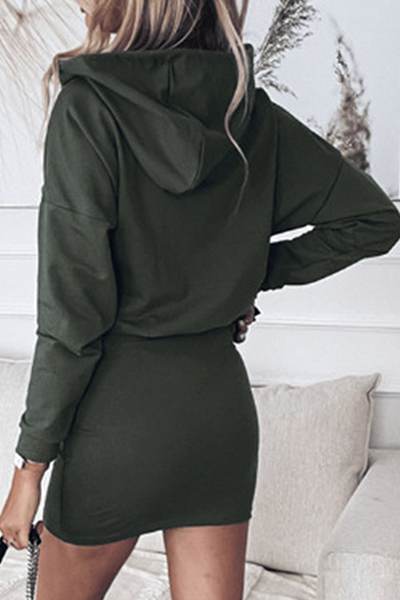 Patchwork Basic Hooded Collar Pencil Skirt Dresses