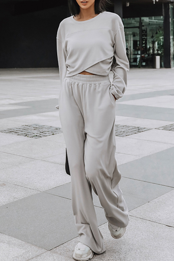 Street Patchwork Basic O Neck Long Sleeve Two Pieces