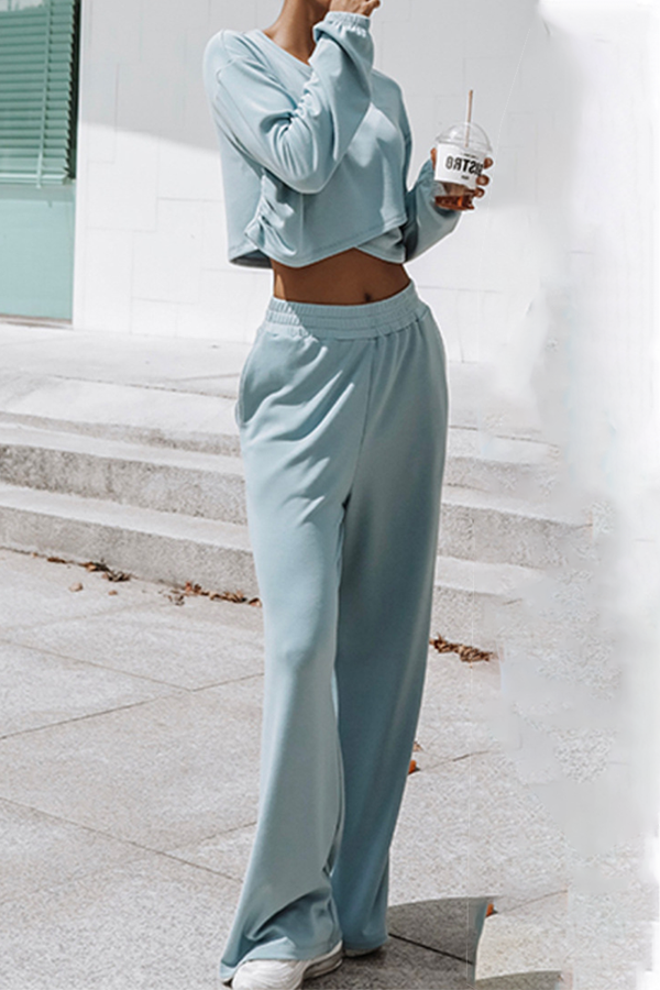 Street Patchwork Basic O Neck Long Sleeve Two Pieces