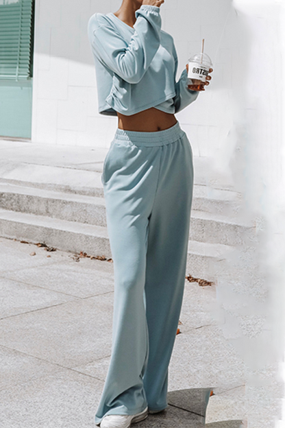 Street Split Joint Basic O Neck Long Sleeve Two Pieces