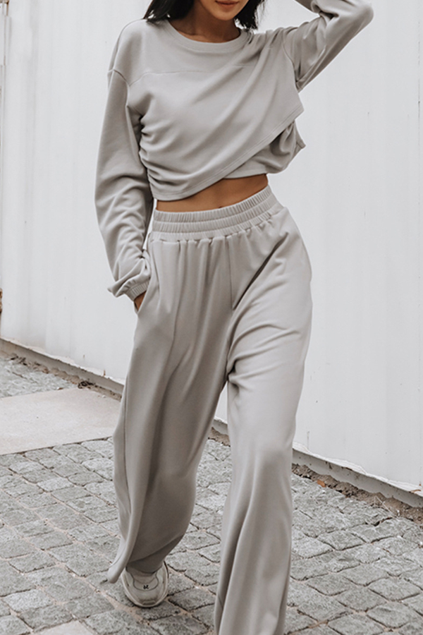Street Patchwork Basic O Neck Long Sleeve Two Pieces