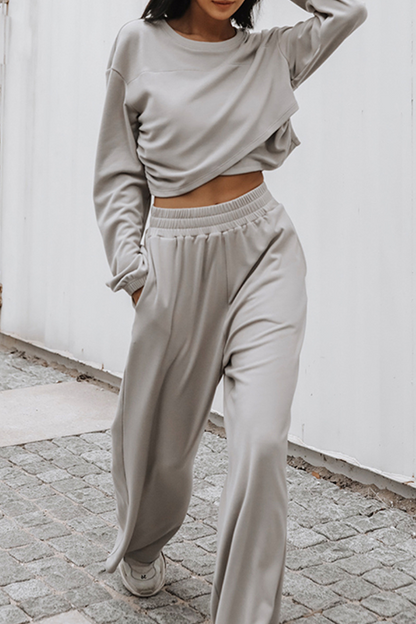 Street Split Joint Basic O Neck Long Sleeve Two Pieces