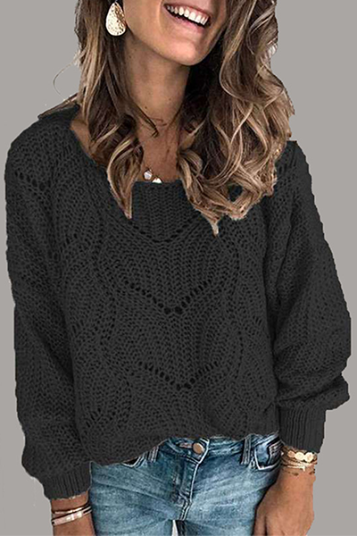 Hollowed Out Patchwork O Neck Sweaters(5 Colors)