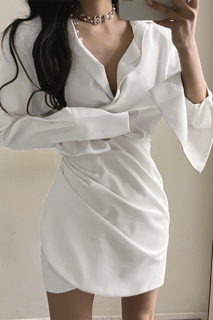 Split Joint Fold Turndown Collar Pencil Skirt Dresses