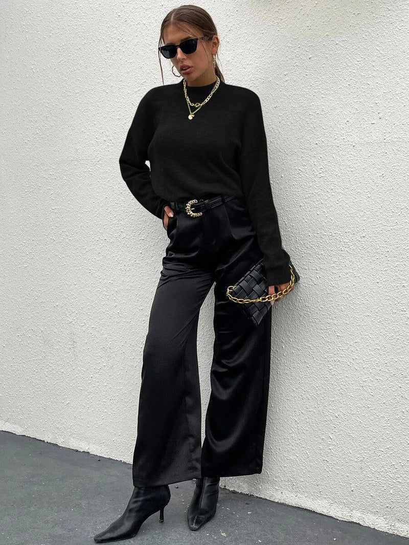 Effortless Mock Neck Sweater With Drop Shoulder Oversized