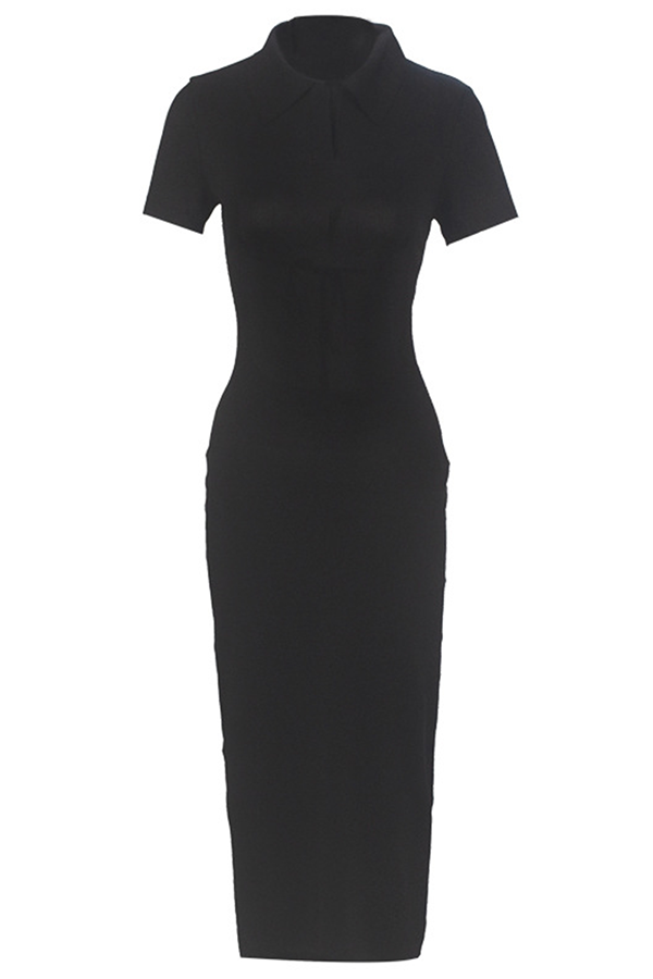 Street Frenulum Backless Slit Turndown Collar Wrapped Skirt Dresses
