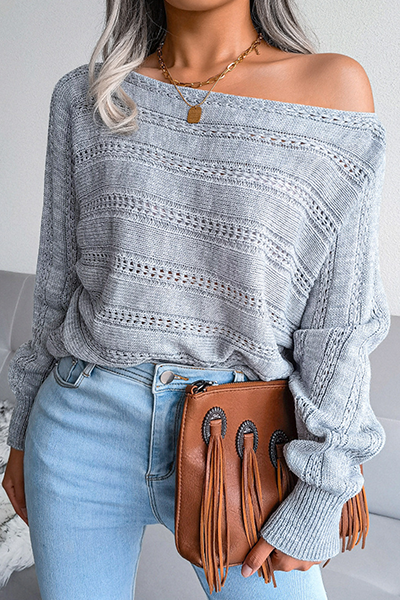 Pierced Split Joint Off the Shoulder Tops Sweater