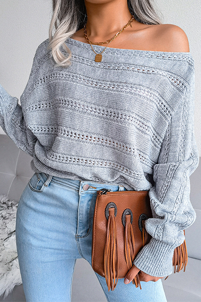 Pierced Split Joint Off the Shoulder Tops Sweater