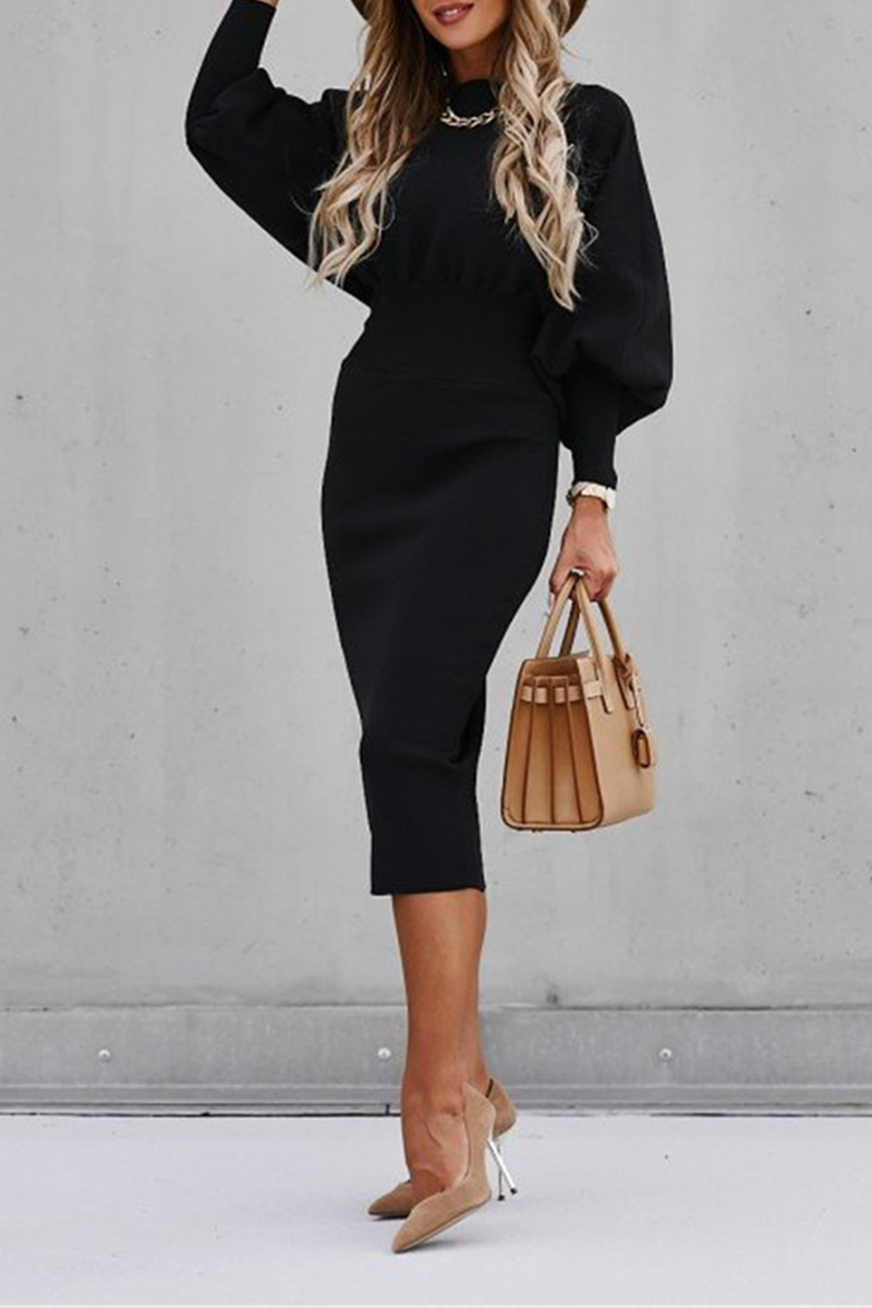 Patchwork Fold O Neck Waist Skirt Dresses