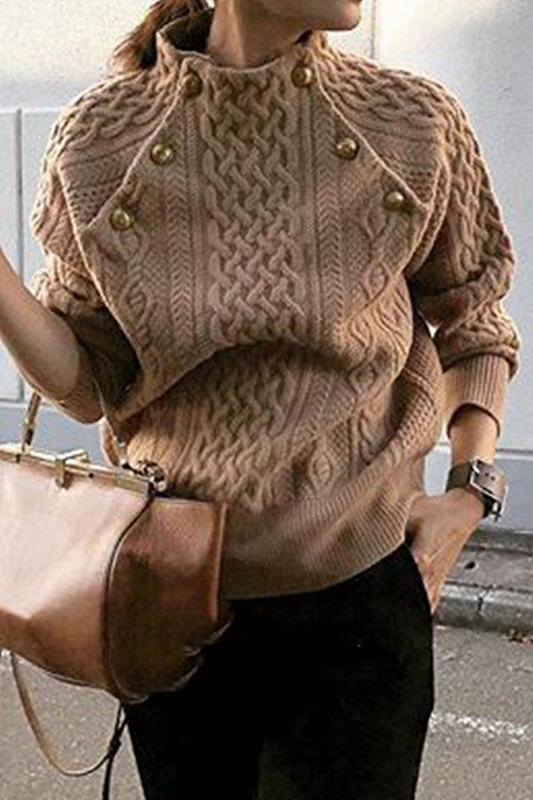 Patchwork Buckle Half a Turtleneck Sweaters
