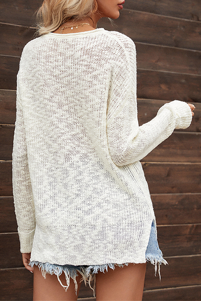 Draw String Basic V Neck Tops Sweater