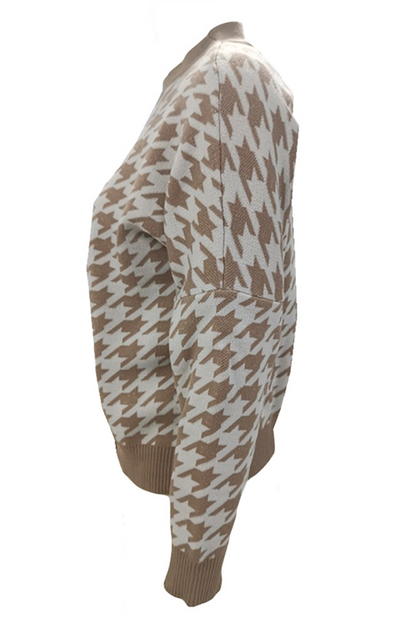 Street Geometric Patchwork Contrast O Neck Sweater(3 Colors)