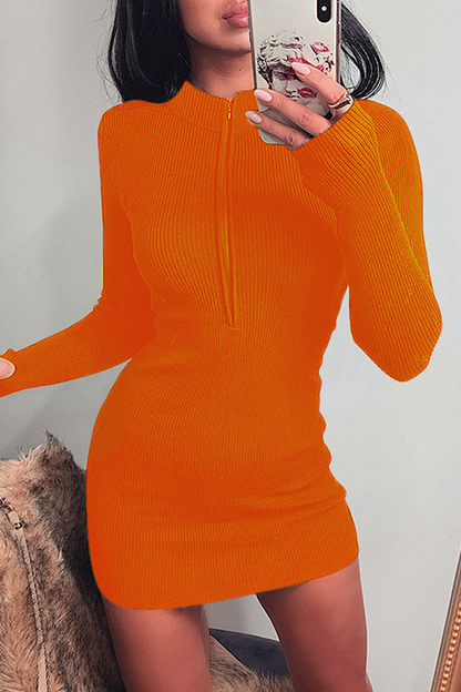 Street Patchwork Zipper Collar Pencil Skirt Dresses(10 Colors)