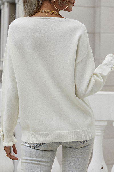 Buttons Stringy Selvedge V Neck Tops Sweater