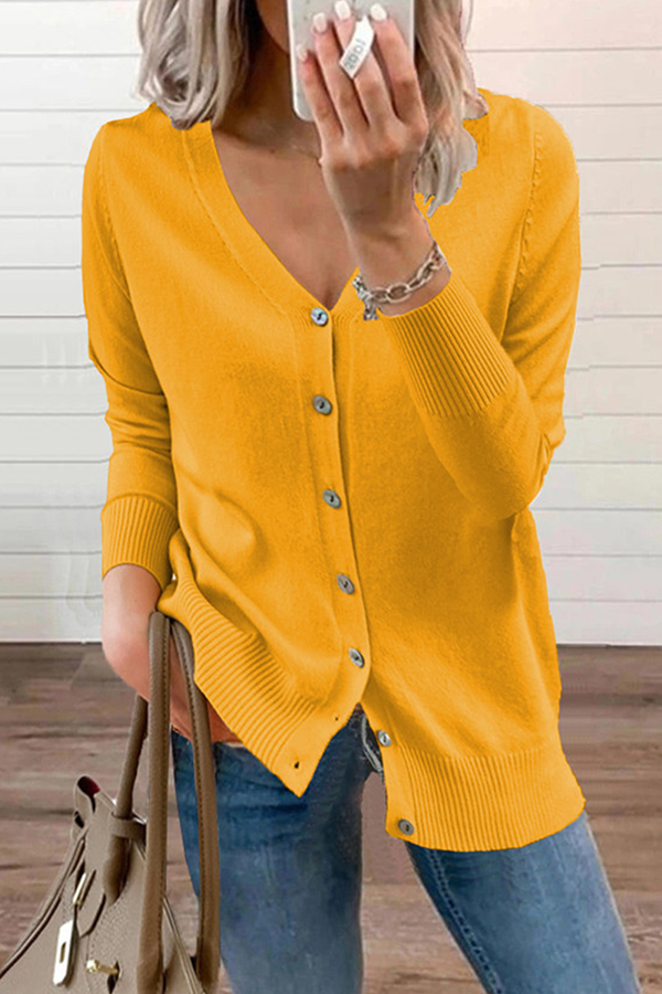 Patchwork Buckle V Neck Tops Sweater(12 Colors)