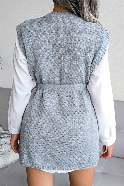 Slit With Belt O Neck Tops Sweater