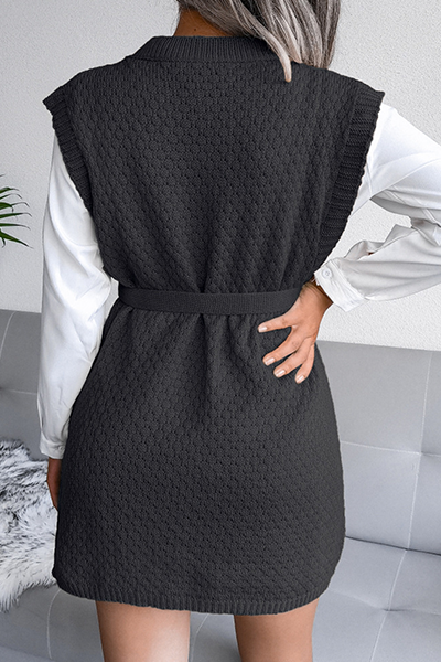 Slit With Belt O Neck Tops Sweater