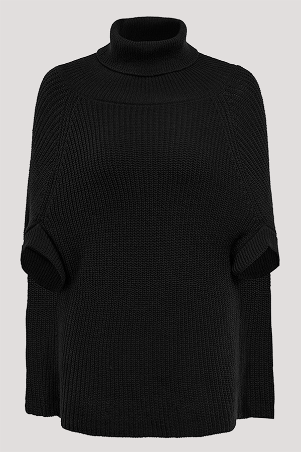 Street Split Joint Turtleneck Tops Sweater (without Belt)