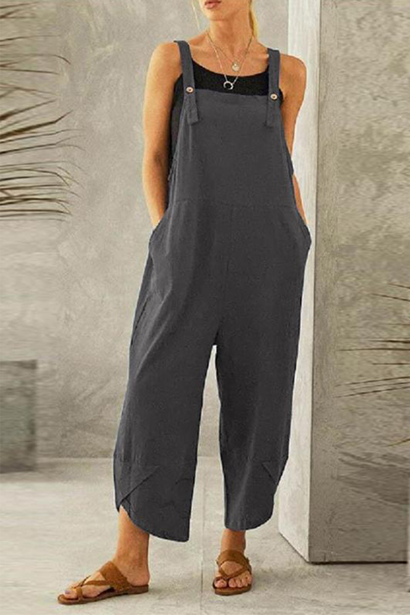 Buttons Capris Loose Jumpsuits(8 Colors)