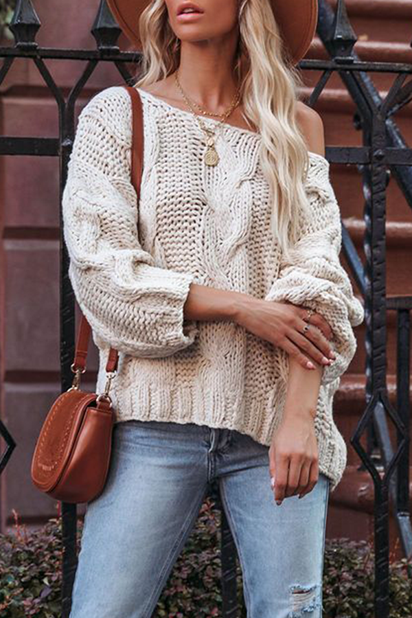 Patchwork Basic Off the Shoulder Tops Sweater(3 Colors)
